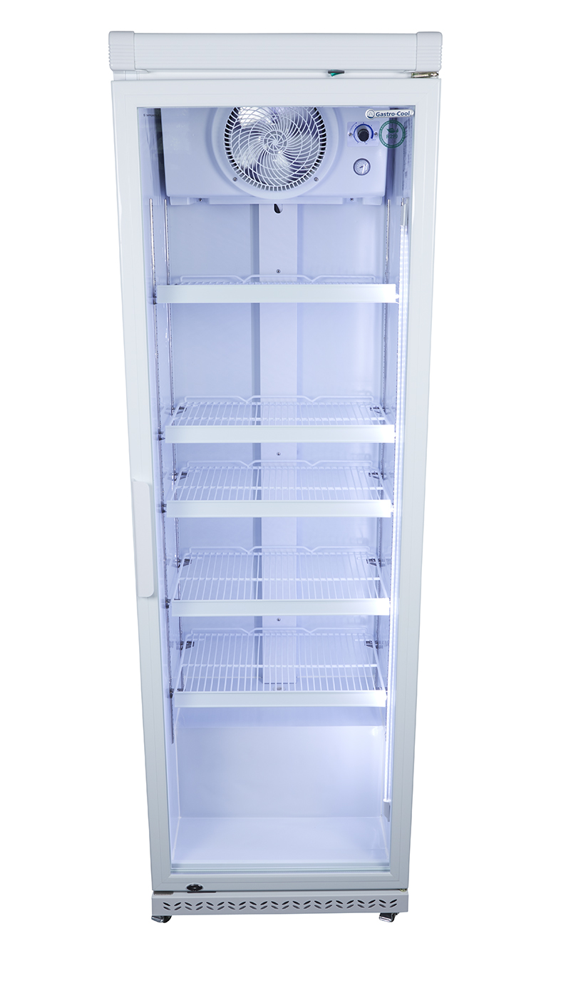 Gastro-Cool - Bottle Cooler, fan-assisted - glass door - white - GCGD400 - front view empty