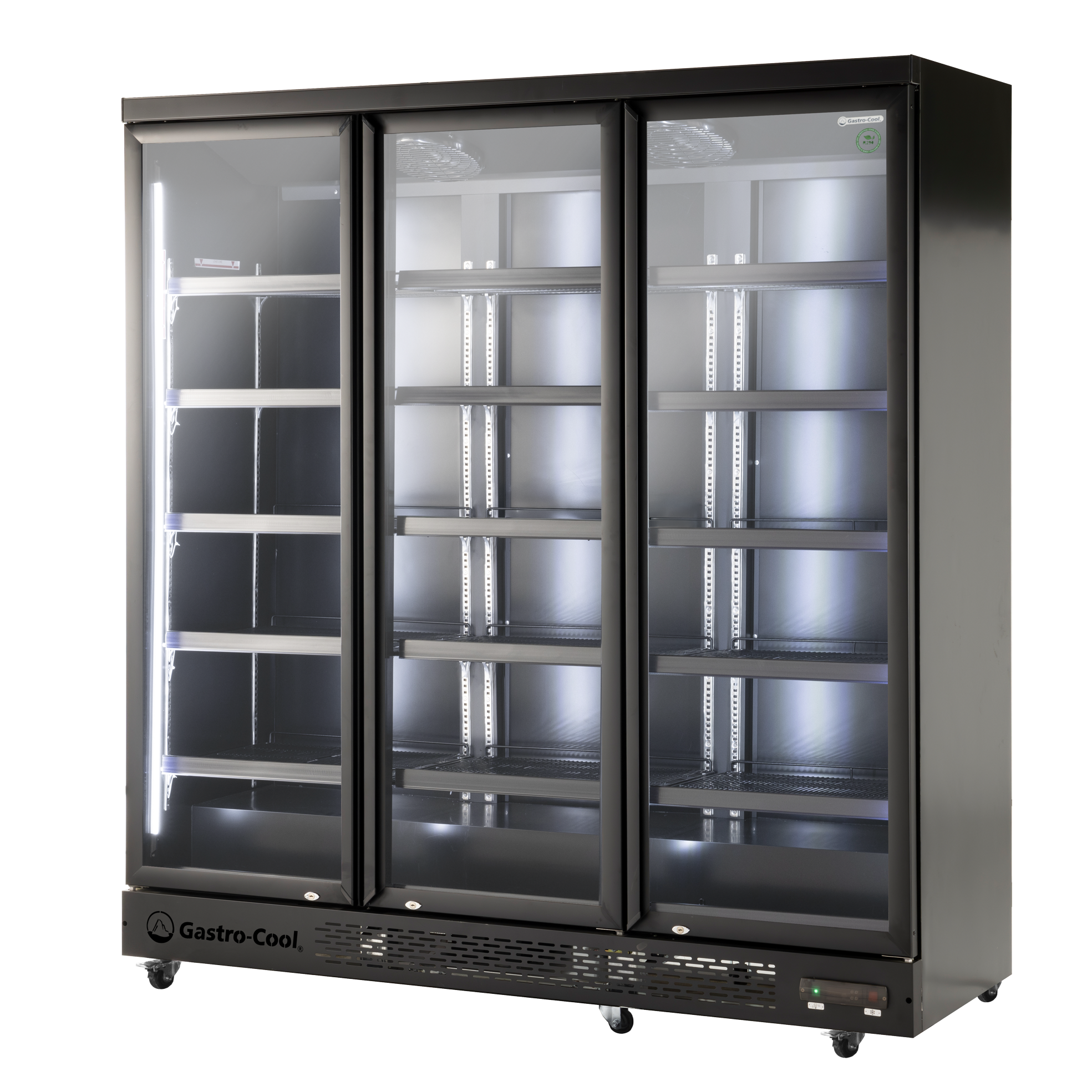 XL Refrigerator with 3 Doors – LED Lighting – 6 Wheels – Black – GD1600