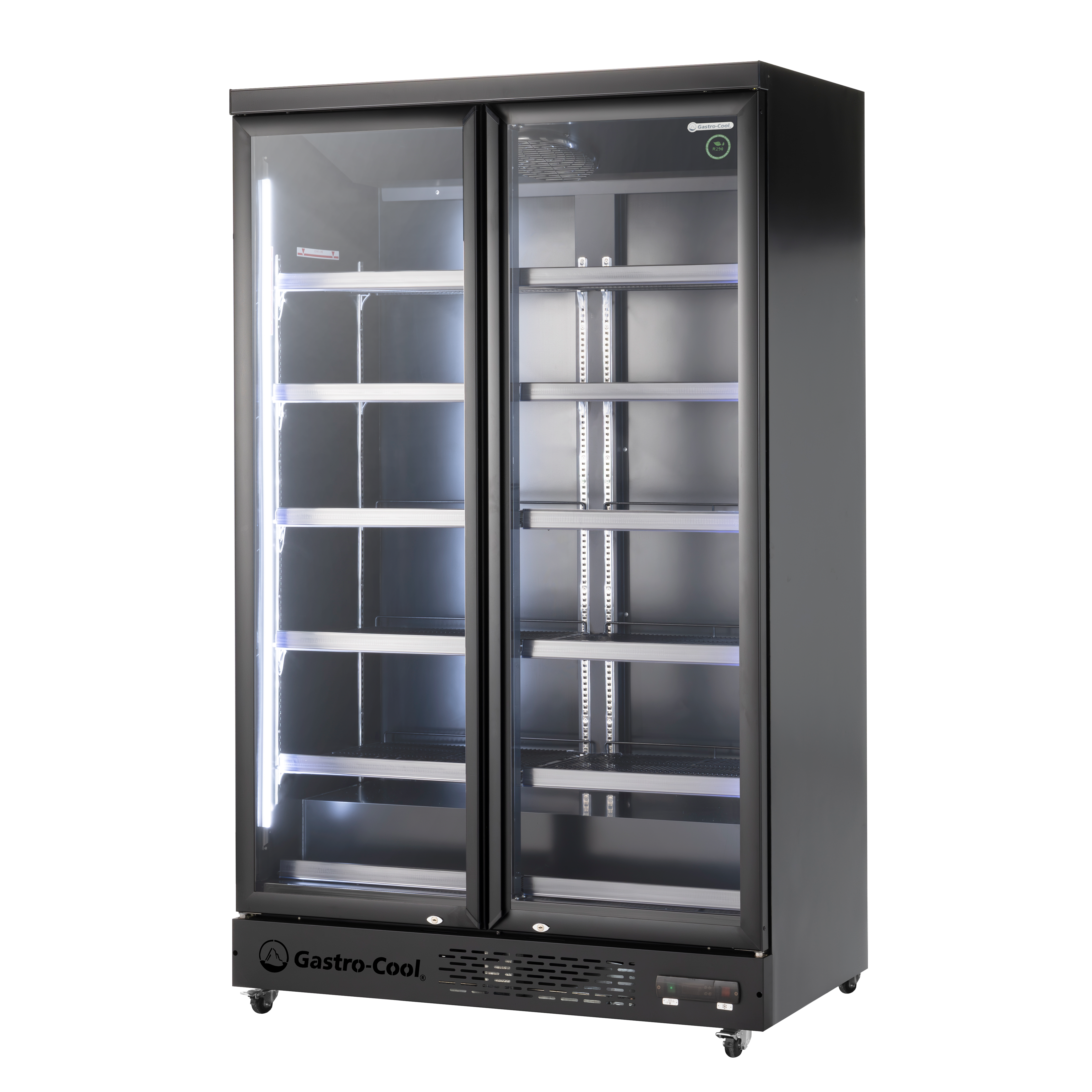 Supermarket Refrigerator - 4 Wheels - LED - 2 glass doors - black - GD1050